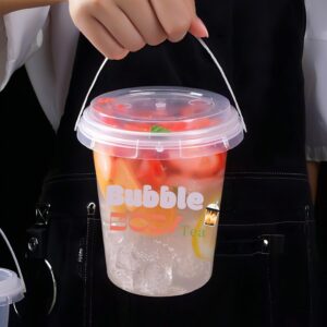 Custom Transparent Disposable Plastic Fruit Bucket Cup with Handle & Lid for Juice and Milk Tea