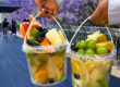 Custom Transparent Disposable Plastic Fruit Bucket Cup with Handle & Lid for Juice and Milk Tea