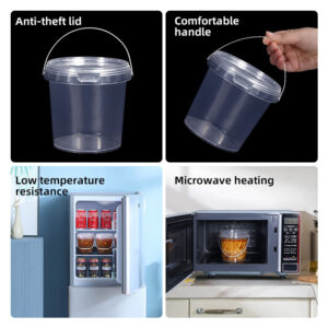  Transparent Food Grade PP Round Bucket with Plastic Handle (300ml-5L)