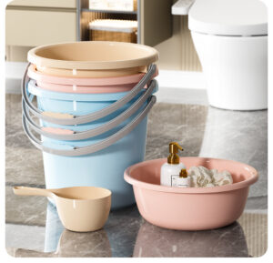 Thickened Tall Round Plastic Bucket with Handle for Laundry and Bath