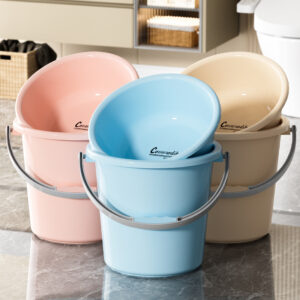 Thickened Tall Round Plastic Bucket with Handle for Laundry and Bath