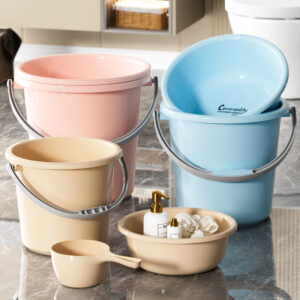 Thickened Tall Round Plastic Bucket with Handle for Laundry and Bath
