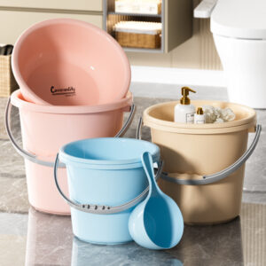 Thickened Tall Round Plastic Bucket with Handle for Laundry and Bath