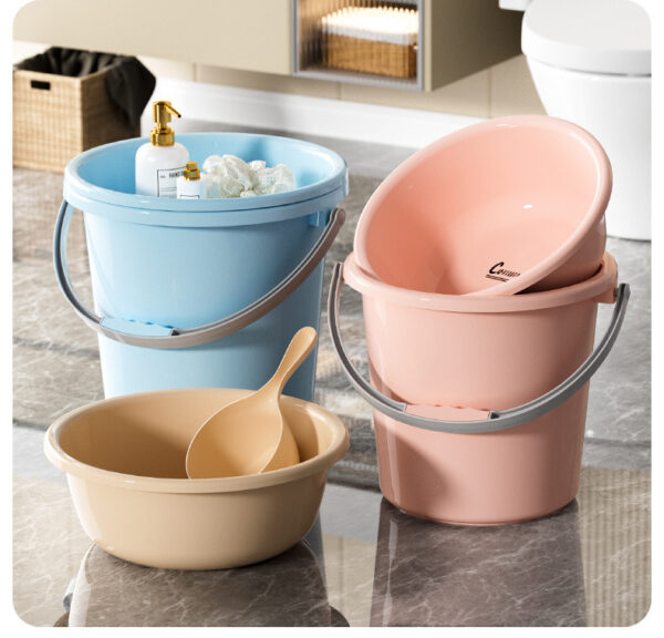 Thickened Tall Round Plastic Bucket with Handle for Laundry and Bath