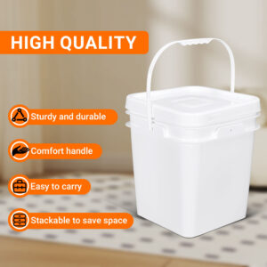 Custom White Transparent Square Plastic Bucket with Lid – Food Grade & Leakproof