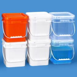 Square plastic bucket with handle for storage and transport