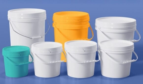 Plastic bucket with lid and handle for storage and transport