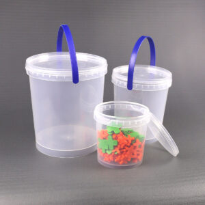 Transparent round plastic bucket with lid