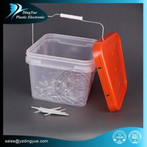 Transparent round plastic bucket with lid